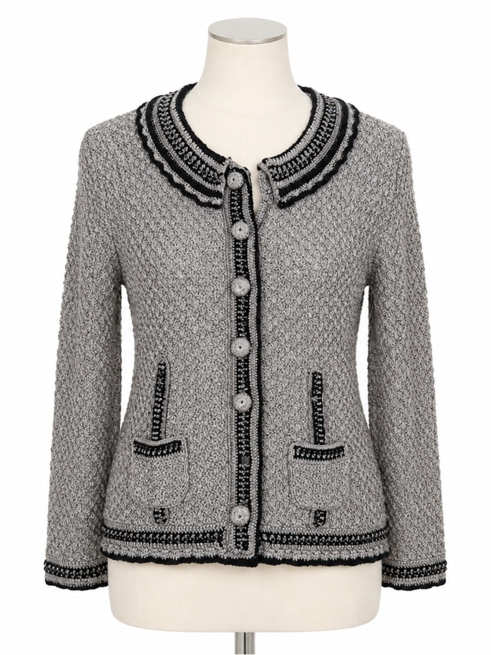 Nanette Lepore Women’s Textured Knit Cardigan Grey/Black Size M